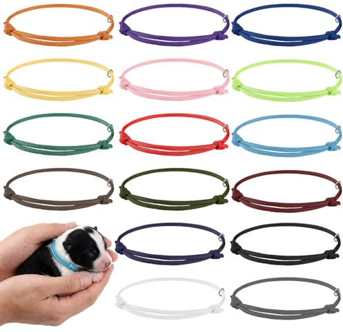 Set med 16 justerbara hundhalsband för valpar - Flexibelt - Med öppna ringar - För nyfödda, kattunge, hund - 38 cm - 16 färger