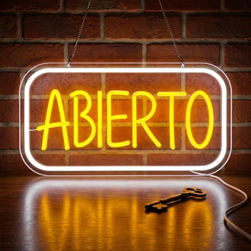 GGAQQ ABIERTO Letrero de neón para ventana, letrero luminoso OPEN, placa de neón LED colgante con USB, interruptor ajustable para hotel, librería, supermercado, bar