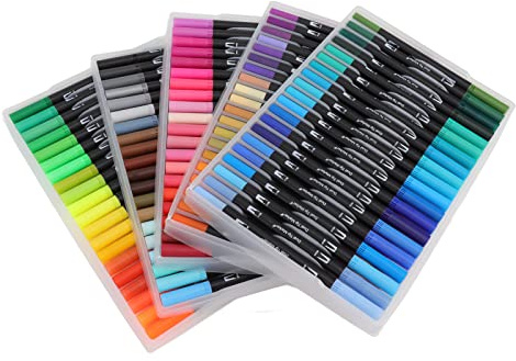 Changor Rotuladores de Doble Punta, 100 Colores para Dibujar, Estudiantes, Juego de Marcadores de Punta Suave, Estuche Portátil de Pintura de Acuarela