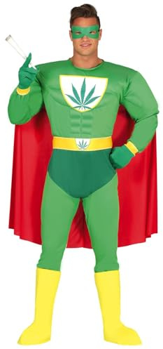 FIESTAS GUIRCA | Costume Supereroe Marijuana Adulto (52-54/L) - Maschera, Mantello, Cintura, Guanti e Tuta - Costumi da Supereroi e Cattivi per Addii al Celibato e Feste in Maschera - Uomo