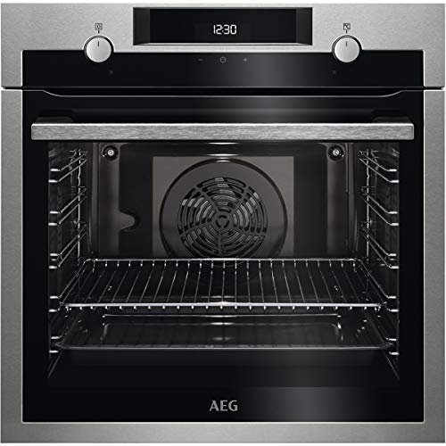 AEG BEE435111M Horno Eléctrico Multifunción, Integrable, Limpieza AquaClean, 9 Funciones, Cocción Multinivel, Display LCD Táctil, Ventilador XXL, 72 L de Capacidad, Inox, Clase A+