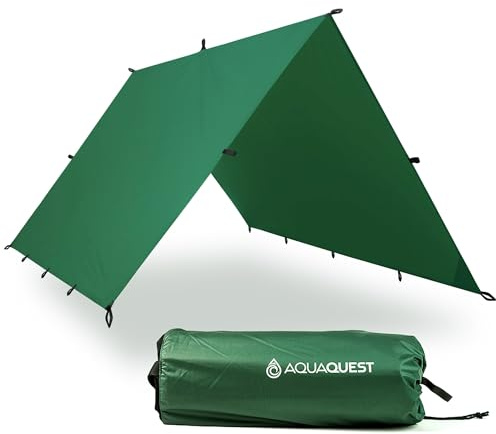 Aqua Quest Lona guía – 100% Impermeable Ultraligera Ripstop SilNylon Backpacking Rain Fly – (Verde, 3 x 2)