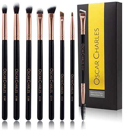 Oscar Charles 8-Piece Professional Eye Makeup Brush Set with Soft Blending Brushes, Eyeshadow Brushes, and Eyebrow Brushes - Rose Gold