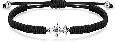 J.Endéar Schutzengel Armband für Tochter, Silber 925 Rot Zirkon Handmade Filigran Armband, Kommunion Konfirmation Geburtstag Geschenk für Mädchen Kinder Tochter Amulett, Schwarz