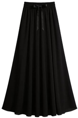 Awlsyj Half Skirt A Line Long Casual Bohemia Boho Palm Flower Printed Drawstring Elastic Waist Skirt with Pocket