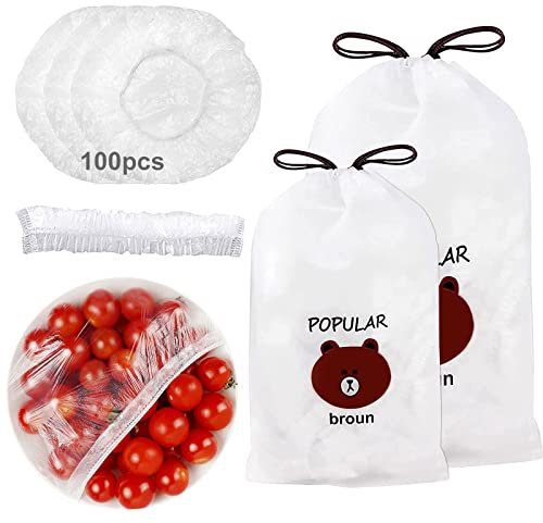 TZQFROCE 100 Stück Frischhaltefolie mit Gummizug Frischhaltebeutel Wiederverwendbar Elastisch Abdeckung Universal Frischhaltebeutel Versiegelungsbeutel Lebensmittelabdeckung für Schüssel Teller