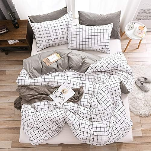 Housse de Couette 240 x 260 Blanche Coton Motif Géométrique à Carreaux Parure de Lit Noire et Blanche Gris Parure Housse Couette 240x260 avec Fermeture Éclair avec 2 Taies d'oreiller 65x65cm