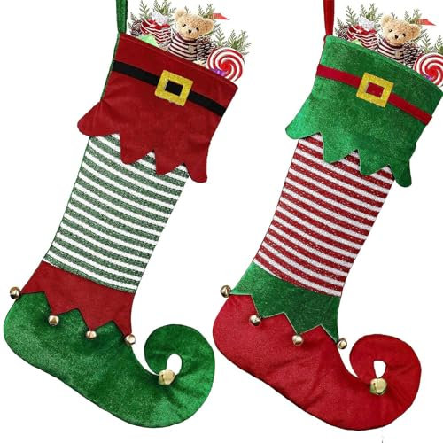 ATSGJLZN 2 Stücke Weihnachtssocken, Nikolausstrumpf Weihnachtsstrumpf Personalisiert Nikolausstiefel zum Befüllen Christmas Socks Aufhängen für Weihnachtsbaum Kamin (56 x 18 cm)