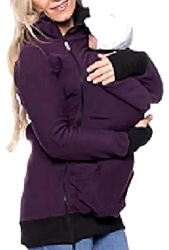 MZYZPPBD 3 in 1 Giacca per Portare Il Beb Comodo E Morbido Cappotto con Cappuccio Riscaldante Donna Baby Marsupio Giubbotto Premaman in Pile Autunno E Invernale,A,S