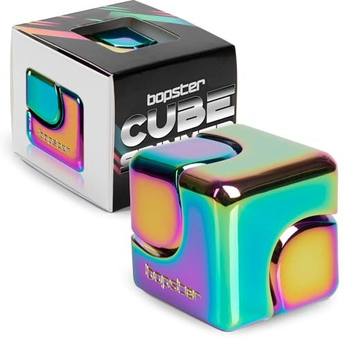 Bopster Fidget Cube Spinner | Spinner da mano in metallo anodizzato | Giocattolo sensoriale e antistress per bambini e adulti | ADHD, ADD, Autismo | Iridescente