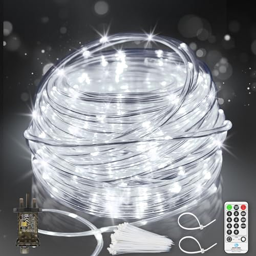 JXLEDAYY 164 FT 500 LED Rope Lights Outdoor Waterproof String Lights Plug in with 8 Modes Timer Remote Christmas Lights Mains Powered for Indoor Garden Pathway Tree Ladder Pool Decoration-Cool White