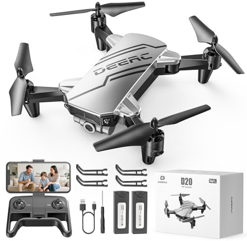 DEERC D20 minidrönare för barn med 720P HD FPV-kamera, hopfällbar kvartsrotordrönare för pojkar, flickor med höjdhållning, huvudlöst läge, en knappstart,3D-flips,2 modulbatterier,C0