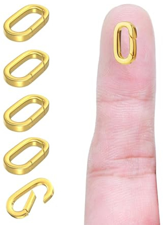 SJUIEO 5 cierres de joyería ovalados chapados en oro de 18 quilates con anillo de resorte de cierre para hacer joyas, collares y pulseras (14 x 7,8 x 2,2 mm)
