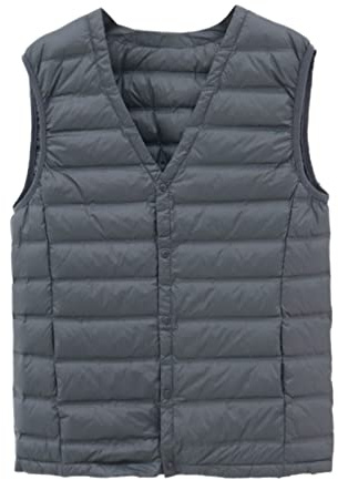 Gilet tactique pour homme, veste en duvet ultra légère pour homme, veste matelassée sans manches, col en V, gilet isolé, imperméable et coupe-vent, gris, L