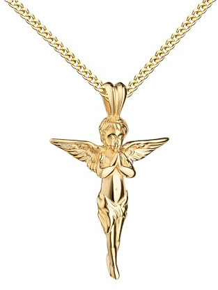 JEVELION Gold Anhängerkreuz Schutzengel Kreuz Anhänger 925 Silber vergoldet für Damen und Herren mit Schutz-Engel-Ornament. Mit Halskette 925 Silber vergoldet - Kettenlänge 55 cm.