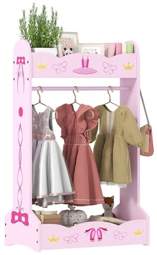 AIYAPLAY Appendiabiti in legno per bambini, con ripiano superiore, ripiani inferiori, per bambini dai 3 anni in su, 70 x 37 x 103 cm, rosa