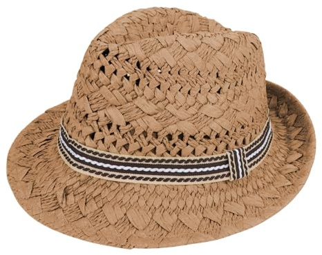 TINAYAUE Kids Fedora Hat Straw Classic Jazz Hat Breathable Summer Roll Brim Beach Cap Panama Trilby Hats Travel Sun Hats for Boys Girls 2-8 Years