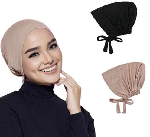 Heyumybit Hijab Undercap,2 Pezzi Turbante da Donna,Elastico e Traspirante Regolabile Musulmano Hijab con Tie Back,Wraps Chemio Sleep Cap