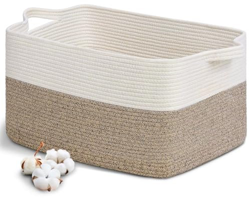 BUOAZR Cesto Portabiancheria Sporca Intrecciato in Cotone, 63L Cesto Portaoggetti con Manico, Cesta Giochi Bambini Grande, Cesta Panni Sporchi Pieghevole per Bagno, Camera da Letto(Marrone scuro)