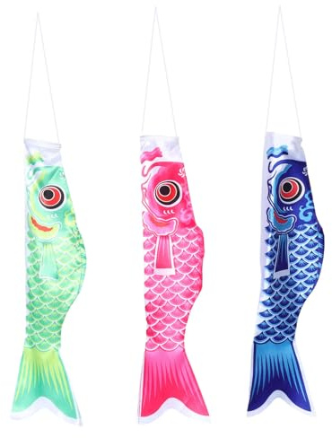 NULYLU 3piezas Manga de Viento de Pez Japonés para Jardín Patio y Decoración de Primavera Bandera de Manga de Viento para Festival de Primavera y Hogar