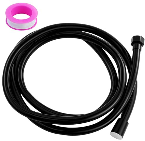 Tuyau de douche universel en PVC - 2 m - Noir - Flexible - Avec double tête en laiton de qualité supérieure - Pliage 1/2 et anti-torsion - Pour douchette à main, baignoire