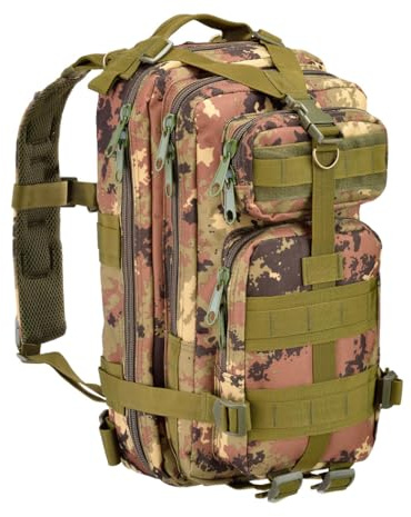 Openland Zaino Tattico 30L – Zaino Militare con MOLLE, Tasche Multiple, Spallacci Imbottiti, Fascia Lombare – Outdoor, Softair, Trekking, Survival (Vegetato Italiano)