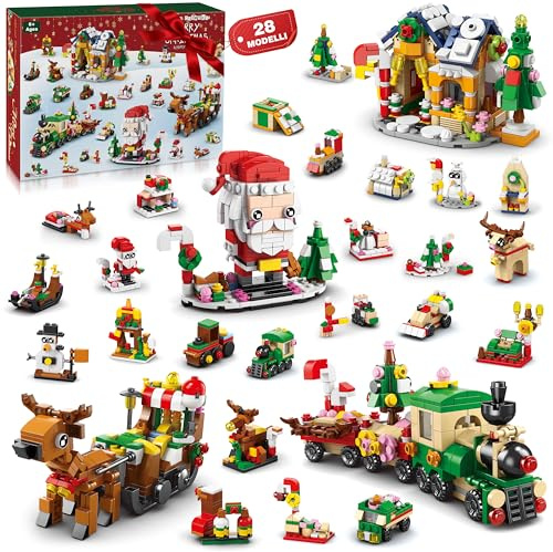 MOMOSTAR Calendario Adviento 2025, Bloques de Construcción Emática Navideña1099 Piezas, Calendario Adviento Juguetes Incl. Papá Noel Trenes, Navidad Decoración Regalo para Niños Adultos 6+ Años
