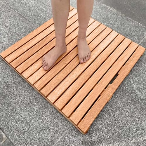 Natural Wood Duckboard for Bathroom, Non-Slip Shower & Bathtub Mat with Rubber Feet, Sauna Flooring and Pool Deck Mats for Garden, Patio, Wet Rooms(60x120cm/24x47in)