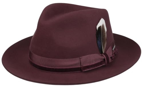 Stetson Grayson Fedora Wool Hat Men - Bogart Felt with Grosgrain Band Autumn-Winter Autumn Winter - XL (60-61 cm) Bordeaux