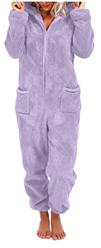 Générique Combinaison Pyjama Femme Hiver Chaud Onesie Pilou Pilou Pyjama à Capuche Grenouillère Femme Pyjamas Onesie Tout en Un en Polaire Combinaisons de Nuit Femmes Loungewear Vêtements S-XXL