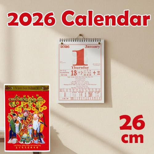 Calendrier vietnamien 2026 de l'année du cheval, calendrier chinois à déchirer, calendriers muraux quotidiens à suspendre, calendriers 2026 chevaux, planificateur quotidien lunaire, décoration murale
