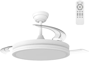 wonderlamp Ventilador de Techo con aspas retráctiles, MODO LUZ NOCHE, Ventilador silencioso con Luz LED 48W Astra Eco, Motor DC 6 Velocidades, Dimmable, Mando a Distancia,Ø106