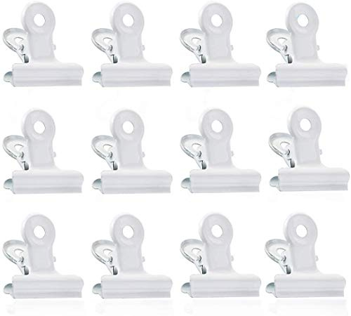 Bulldog Clips, 50 Pcs Binder Paper Clips Pinzas Metal, 22mm Blanco Papel de Bisagra Clips, para Bolsas de Alimentos, Fotografías, Fuente de Oficina en el Hogar (Blanco)