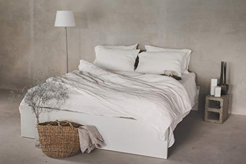 Ger3as Leinen Bettwäsche Set 100% Natur Leinen Stonewashed, Naturfaser, mit Hotelverschluss (Off White, 135 x 200 cm, 80 x 80 cm)