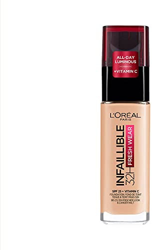 L'Oréal Paris Make-Up, Waterproof and Long-Lasting, Liquid Foundation with SPF 25, Infaillible 32H Fresh Wear Make-Up, No. 180 Rose Sand, 30 ml