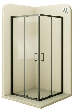 Mampara de Ducha Diana 70x90x180cm, REVERSIBLE, Puertas Correderas, Ajuste 67.5-69.5x87.5-89.5cm, Perfiles Negros, Cristal Templado Transparente 6mm