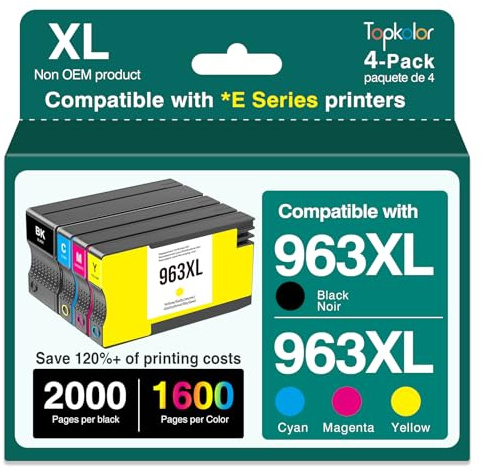 Topkolor 963XL Kompatibel für HP 963 XL Druckerpatronen für HP OfficeJet Pro 9012e 9022e 9010e 9015e 9014e 9010 9012 9020 9014 9018 9019 9022 9020e 9025e 9016e Patronen (Schwarz, Cyan, Magenta, Gelb)