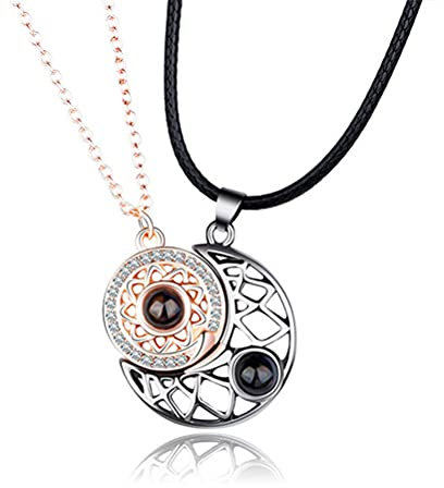 Asotagi Halsketten mit Sonne und Mond, magnetisch, 100 Sprachen, Ich liebe dich, Geschenk für Paare