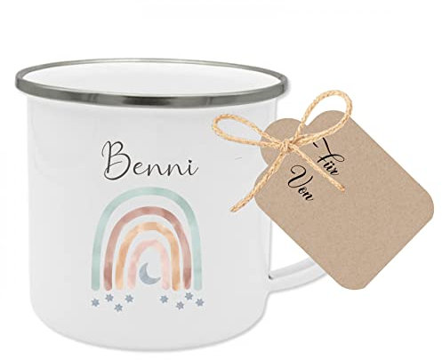 Manufaktur Liebevoll Namenstasse Kinder Kindertasse Personalisiert Emaille Tasse Mädchen Junge Geschenk Regenbogen Kinderbecher