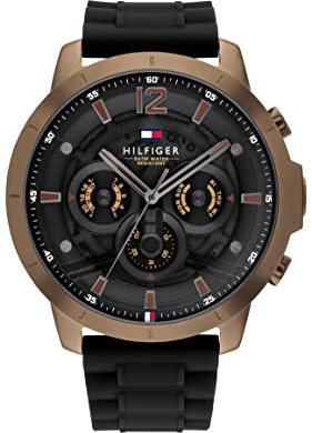 Tommy Hilfiger Montre Analogique Multifunction à Quartz pour Homme avec Bracelet en Silicone Noir - 1710491