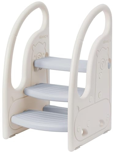 Onasti Taburete Niños, Taburete de 3 Pasos para Bebé, Taburete para niños pequeños, Altura Ajustable, Multifunción y Antideslizante Cocina, Cuarto de Baño (Gris)