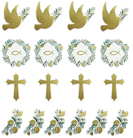 Oblique Unique Lot de 18 confettis en forme de croix de poisson en or vert comme décoration de table pour baptême, communion, confirmation, mariage, décoration de baptême C415