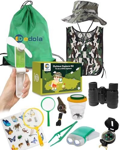 edola Entdecker Set für Kinder, Forscherset Kinder mit Fernglas Ventilator, Outdoor Spielzeug Geschenk, ab 3 Jahre, Kleinkindspielzeug