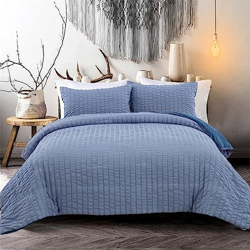 Set di biancheria da letto con copripiumino classico in Seersucker con pieghe a pizzico, in morbida microfibra, king size 220 × 230 cm