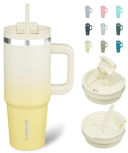 BJPKPK Tumbler with Handle and Straw 30oz Insulated Tumbler Cups with Lid Stainless Steel Travel Coffee Mug,Lemon