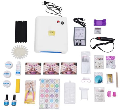 Kit de extensión de uñas, 36 W, set completo de uñas de gel UV, set de iniciación, con fresador, 100 piezas de uñas + 1 caja de uñas, para uñas de gel