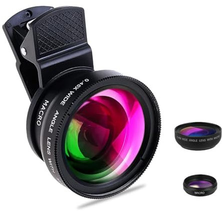 Tonsiny 2-in-1 Weitwinkel- und Makro-Objektivkit für iPhone & Android, Clip-On-Objektiv für Smartphone-Kamera, Aluminiumlegierung und Optisches Glas Konstruktion, Schwarz, Aufstecken, Festbrennweite