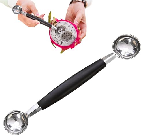 Cuchara para Bolas de Melón de Frutas, 18 cm, Cuchara para Bolas de Helado de Frutas con Cabeza Doble, Bola para Melón Redonda de Acero Inoxidable para Helado de Sandía, Frutas