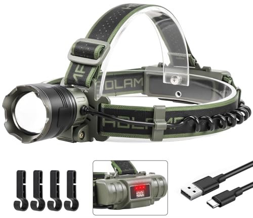 VOPHICHO Stirnlampe Led Wiederaufladbar USB-C, 90000 LM Superhelle Kopflampe mit Rotes Warnlicht und 4 Modi, Stirnlampe Aufladbare Einstellbar Leicht IP65 Wasserdicht für Outdoor Camping Wandern