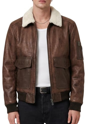 BARONE Giacca invernale in pelle e alcantara, giubbotto invernale uomo aviatore, bomber in pelle MADE (IT, Testo, XL, Regular, Regular, Marrone)